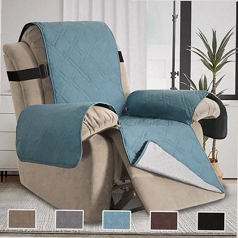 1seater Recliner Cover Solid Color Armchair Cover Slipcover with Elastic Strap