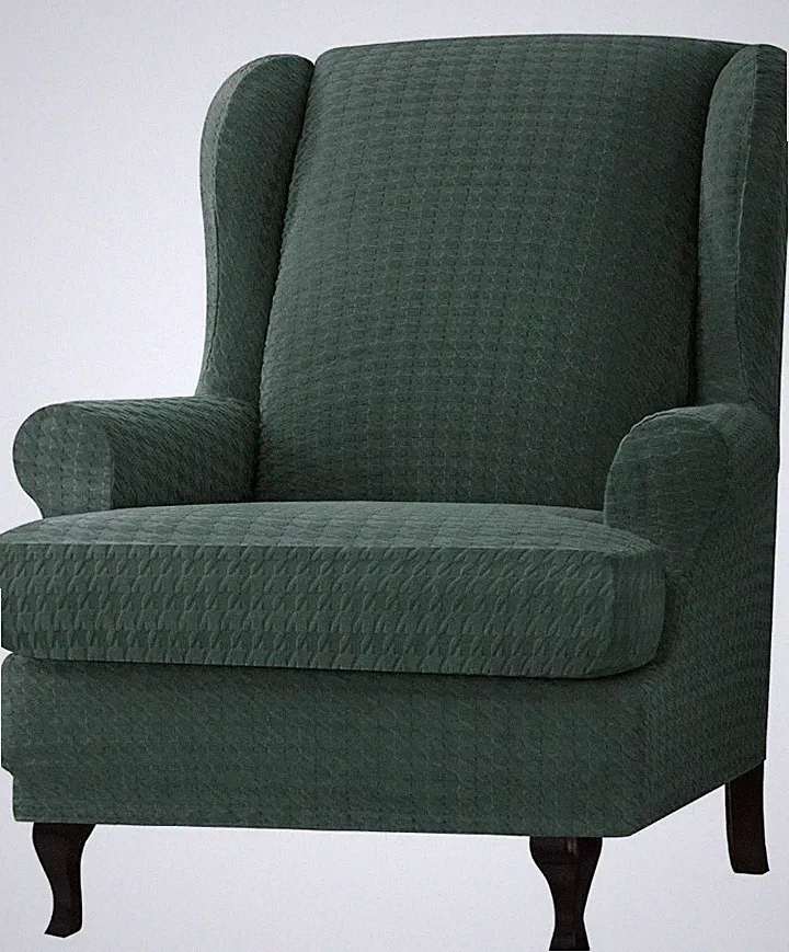 2 Piece Stretch Houndstooth Wing Chair Cover, Soft Wingback Armchair Couch