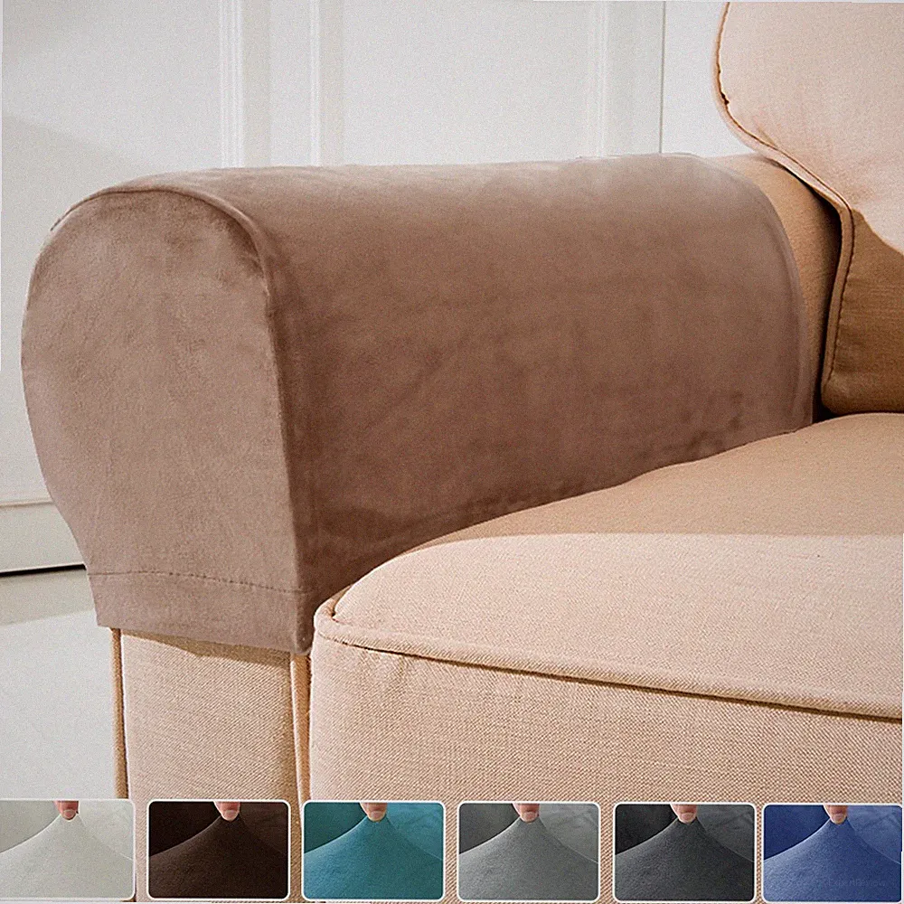 2Pcs Stretch Velvet Sofa Armrest Cover Chairs Sofa Couch Arm Recliner Covers