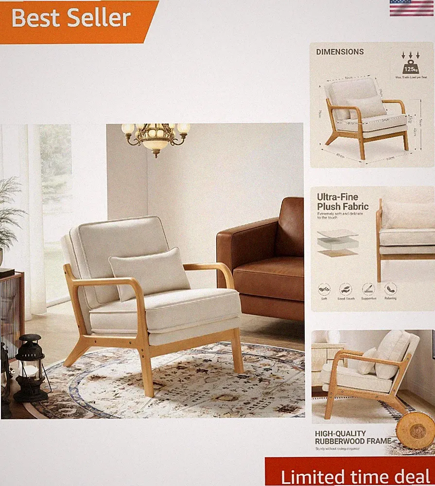 Accent Chair Modern Armchair Living Room Lounge Soft Cushion Beige