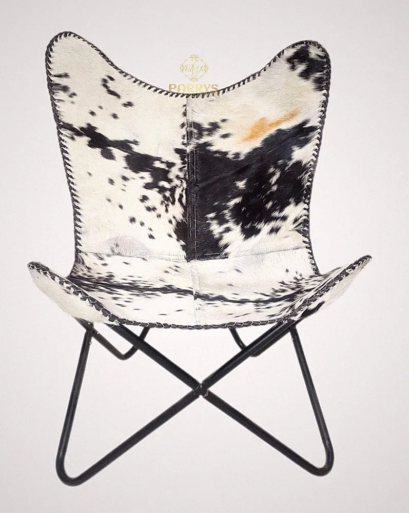 Arm Chair-Black & White Goat Hair Butterfly Chair-Recliner Office Chair PL2-1.72