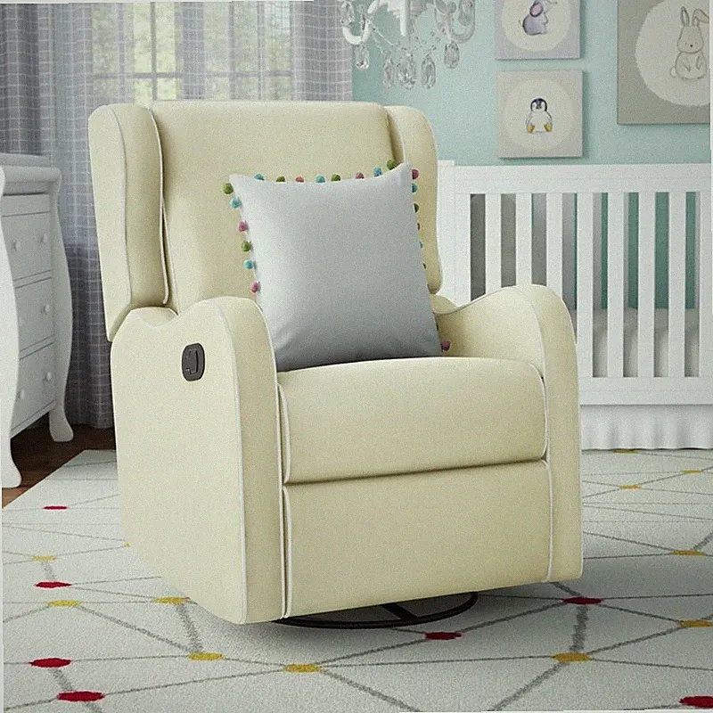 Beige Cream Fabric Recliner Armchair Swivel Seating Footrest Manual Reclining