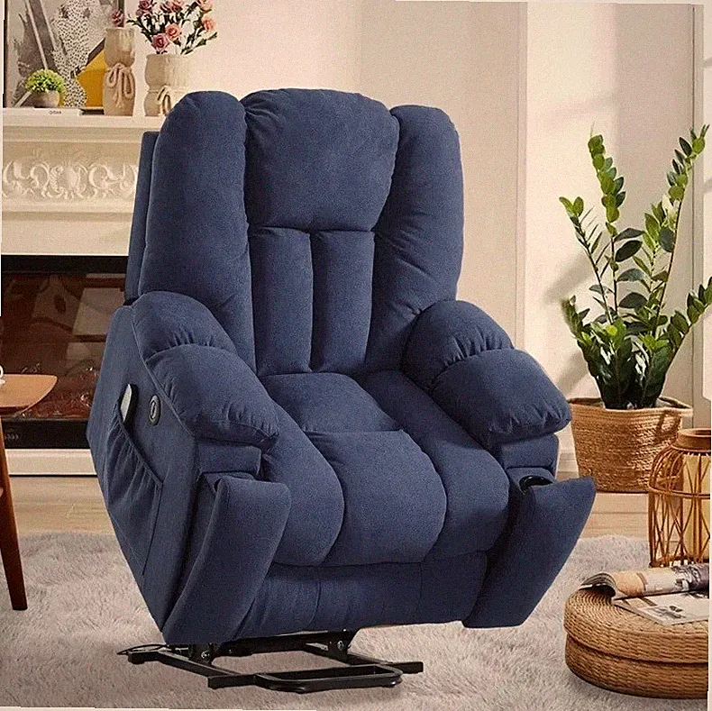 Blue Power Lift Heat Massage Armchair Recliner Overstuffed Large Remote Chair
