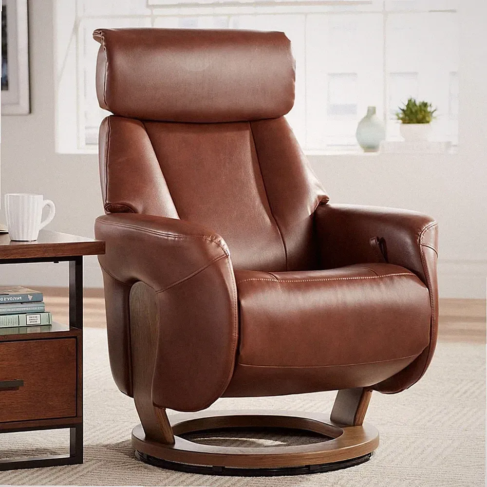 Brown Swivel Faux Leather Recliner Chair Modern Armchair Comfortable for Bedroom