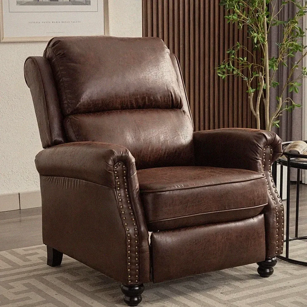 Dark Brown Faux Leather Manual Pushback Recliner Armchair Arm Chair Recliners