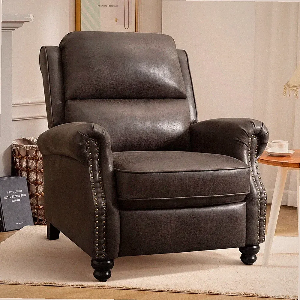 Espresso Brown Faux Leather Manual Pushback Recliner Armchair Chair Recliners