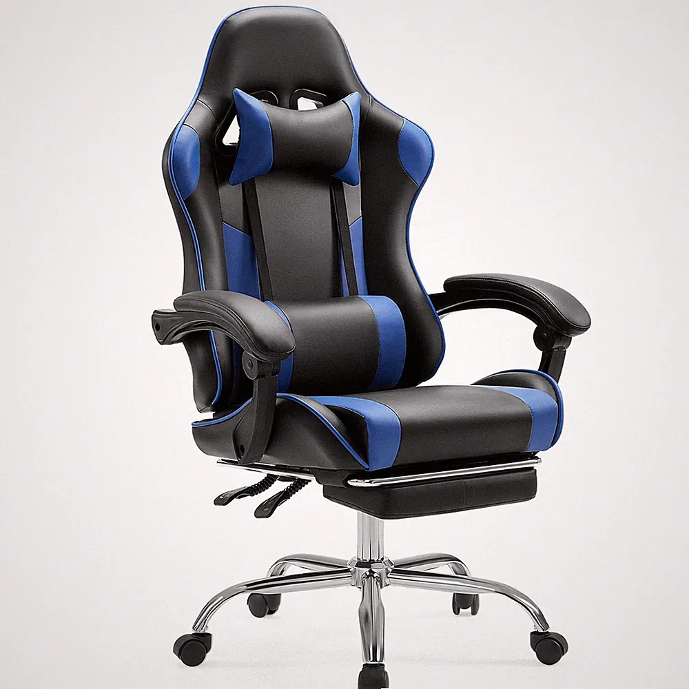 Game Chair with Adjustable Headrest and Waist Pillow Recliner with Footrest