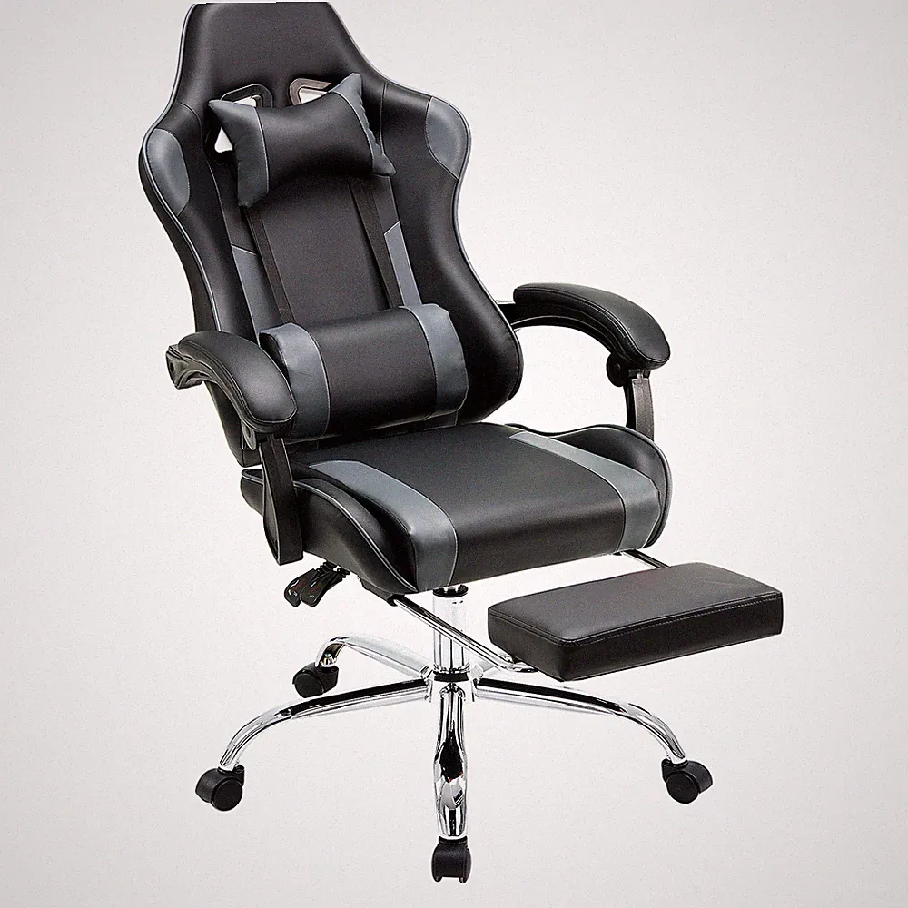 Game Chair with Headrest, Waist Pillow, Recliner, and Footrest Home Office Chair