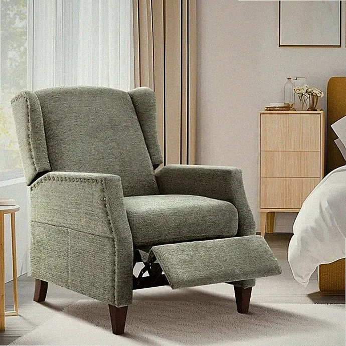Green Fabric Manual Pushback Armchair Recliner Arm Chair Recliners Nailhead Trim