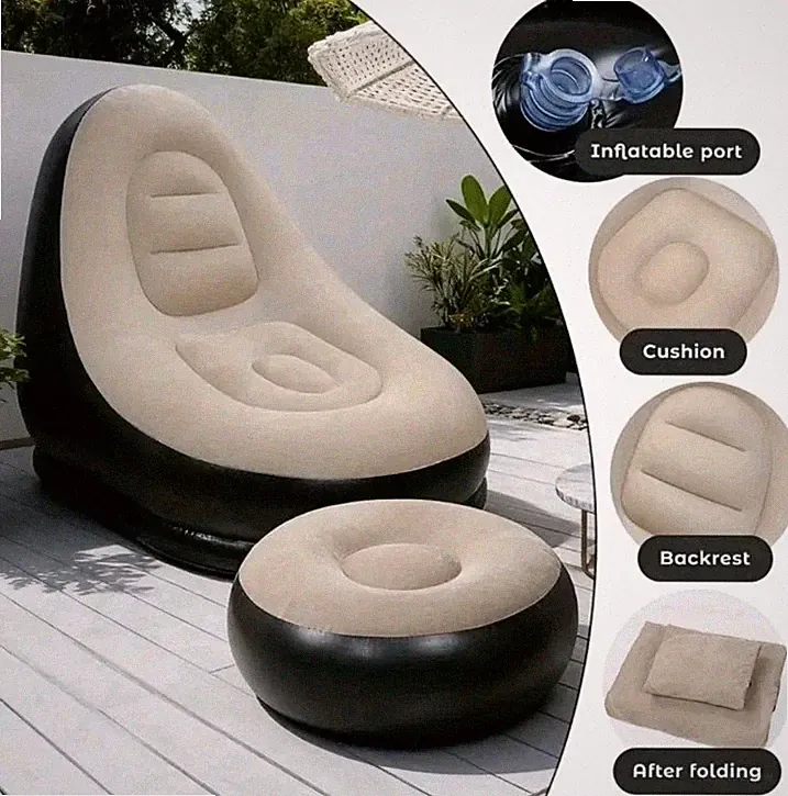 Inflatable Recliner Sofa & Footrest, Foldable Lounge Chair Indoor/Outdoor Coffee