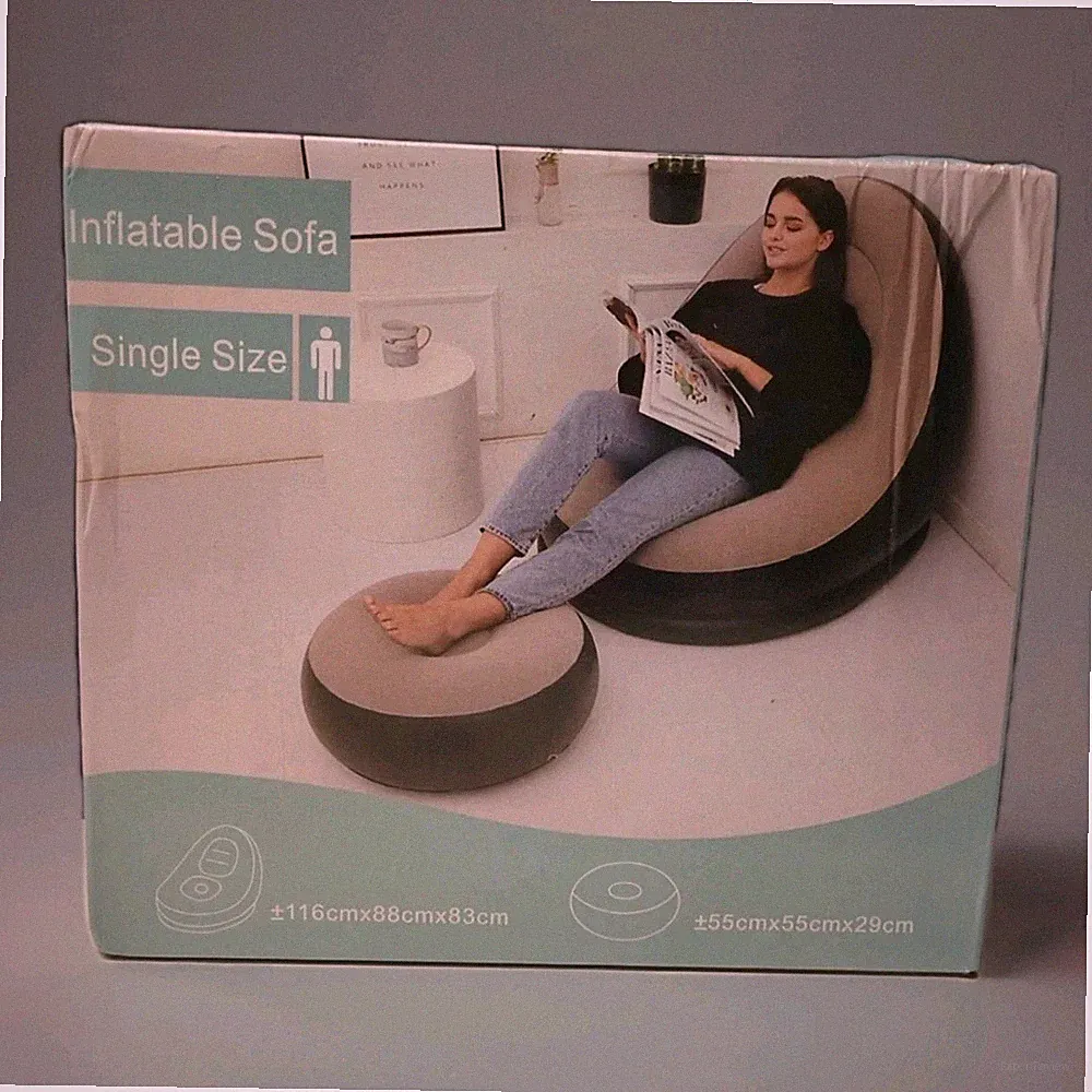 Inflatable Recliner Sofa & Footrest, Foldable Lounge Chair Indoor/Outdoor Coffee