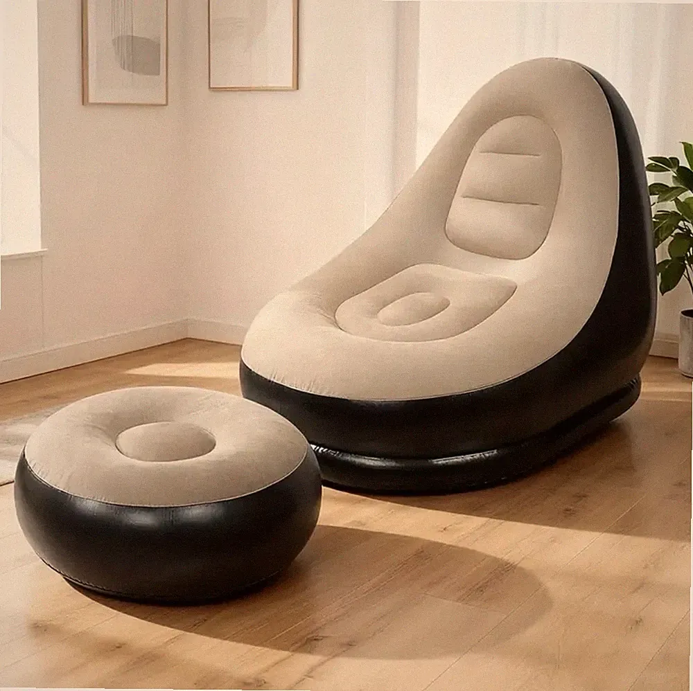 Inflatable Recliner Sofa with Footrest, Foldable Lounge Chair for Indoor/Outdoor
