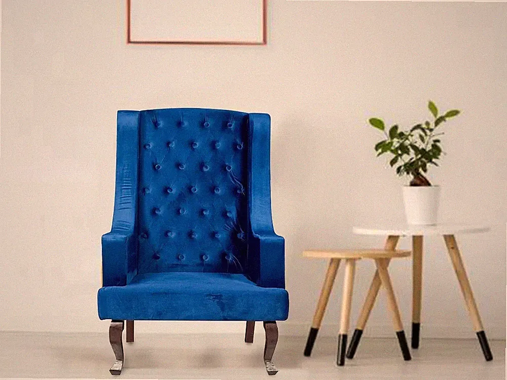 Janet Chesterfield High Back Wing Chair In Velvet Fabric Modern Comfortable Seat