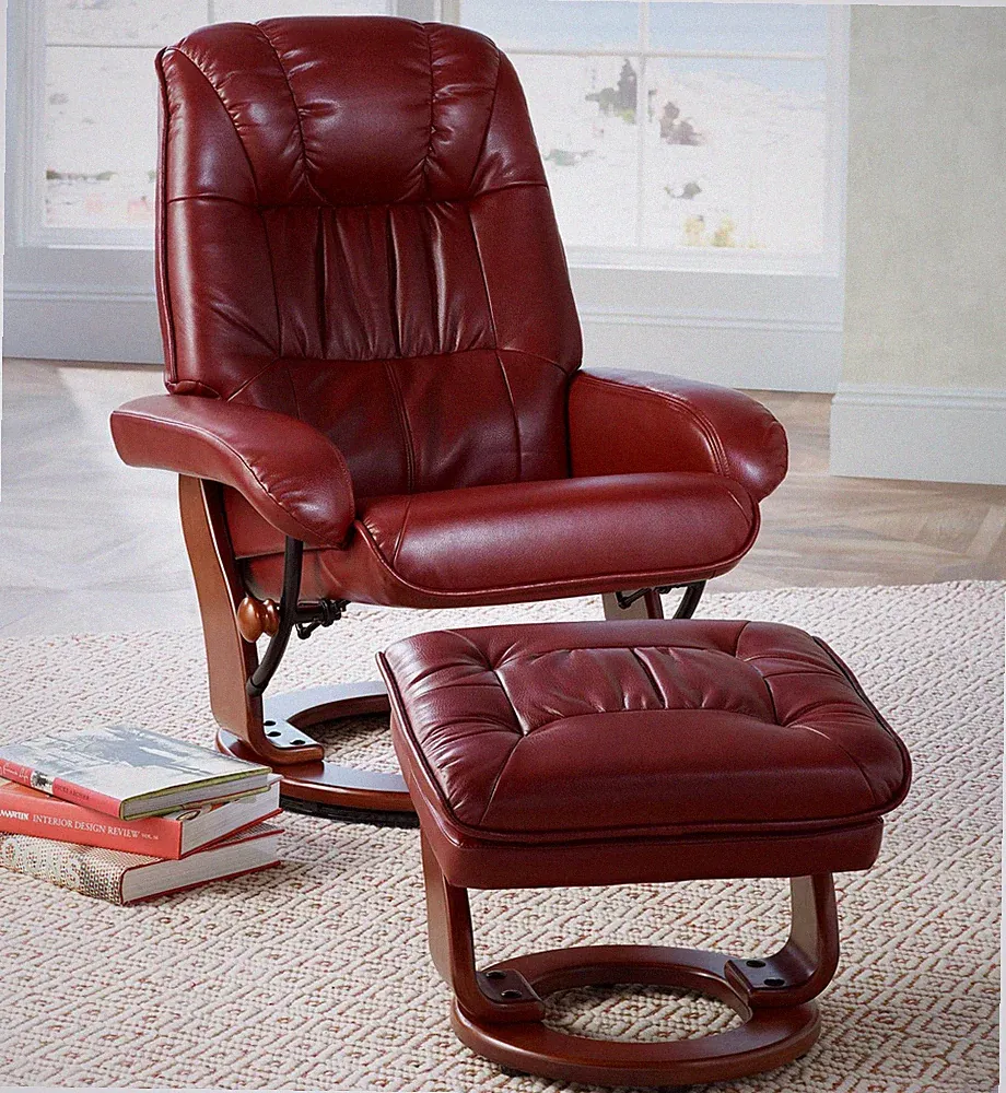 Kyle Red Faux Leather Recliner Chair Armchair Ottoman Footrest Ergonomic Manual