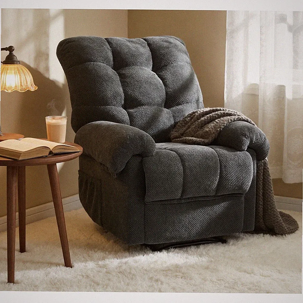 Living Room Recliner Chair Dark Gray Manual Overstuffed Lounge Chair 38.6" W