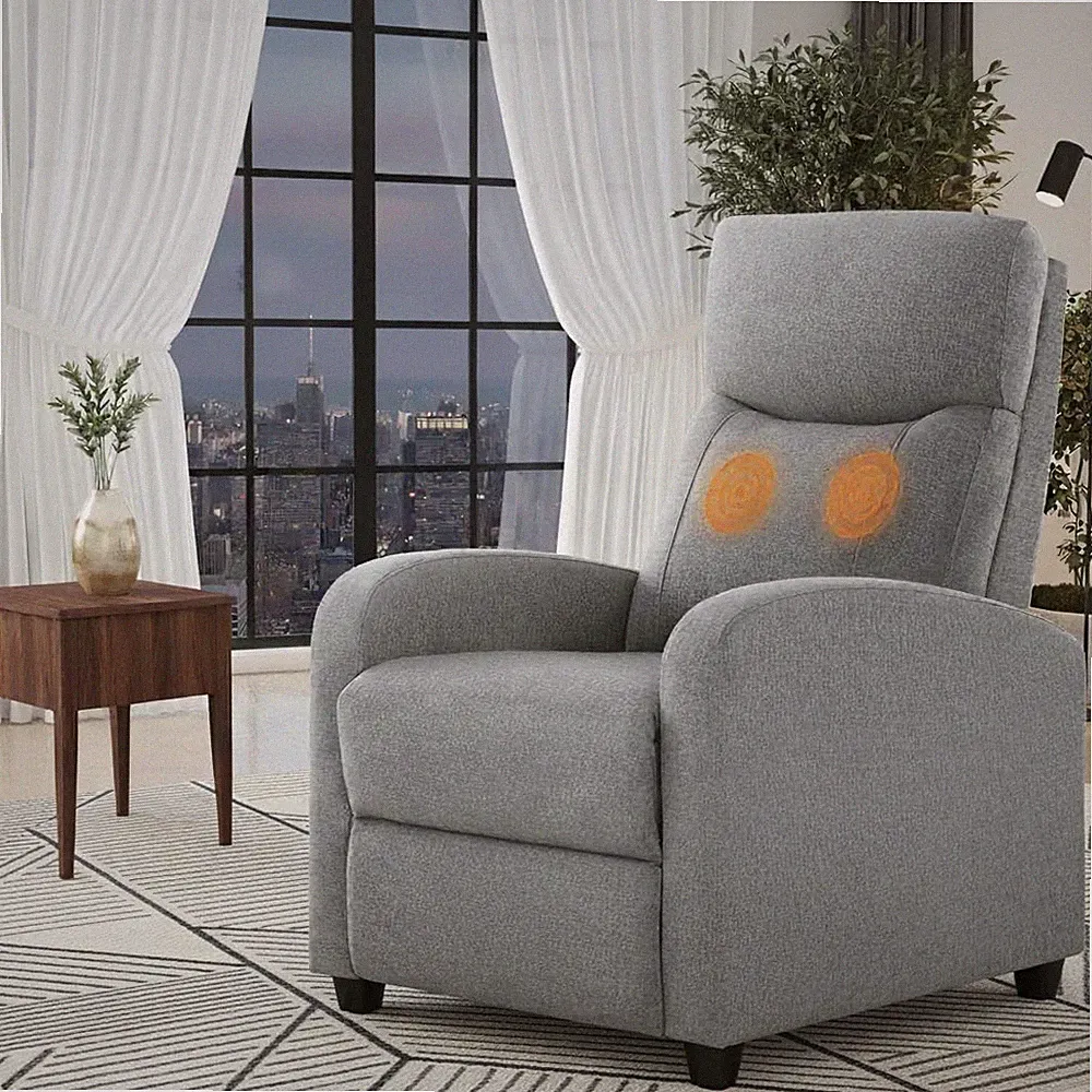 Massage Recliner Chair - Adjustable Fabric Recliner, Perfect Reading Chair Grey