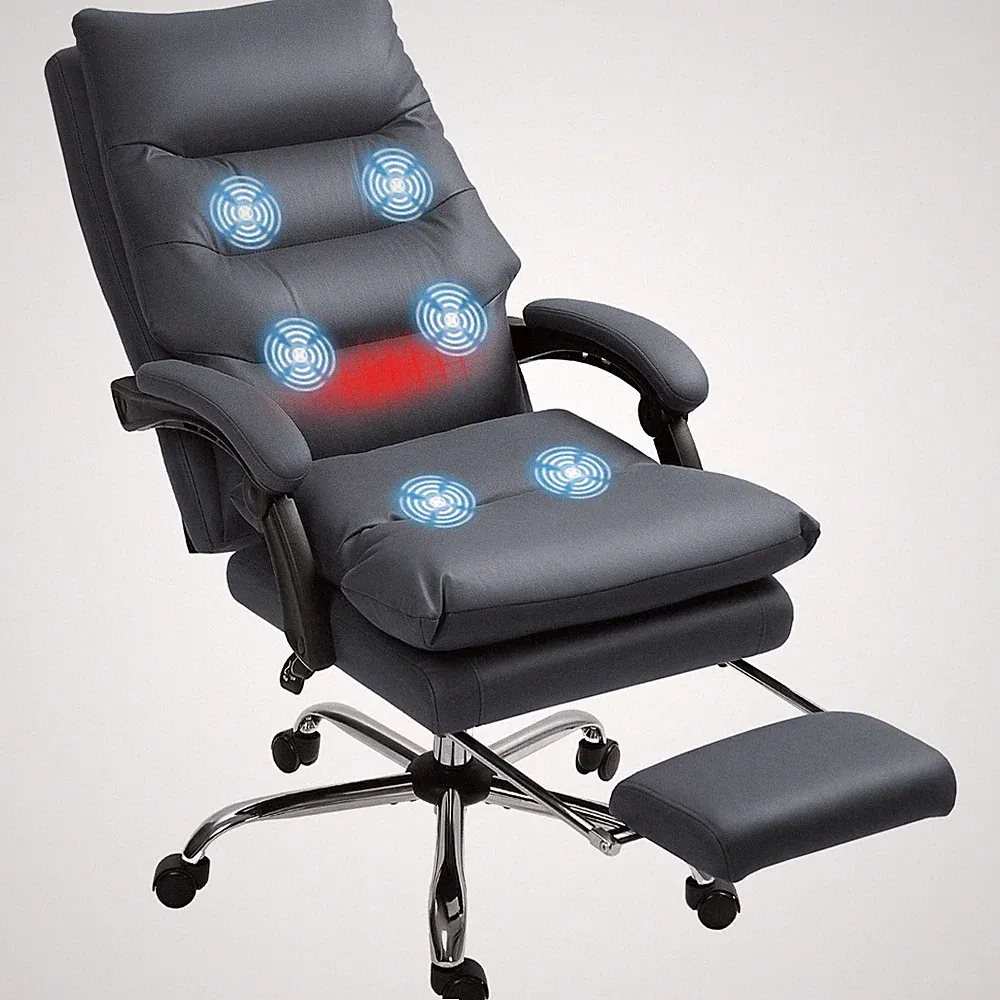 Microfibre Vibration Massage Office Chair with Heat, Reclining, Dark Gray