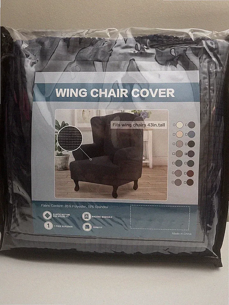 Navy Blue Wingback Chair Cover Elastic Bottom Wing Back Armchair Slipcover 1pc