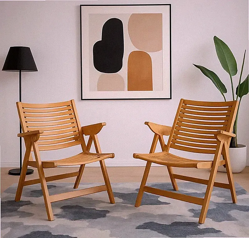 PAIR of Mid Century Modern "REX" Folding Lounge CHAIRS designed by Niko Kralj
