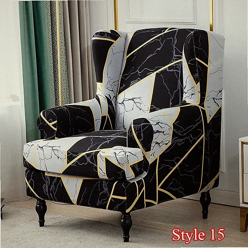 Printed Wing Chair Slipcover Wingback Cover Polyester Armchair StretchProtector⇘