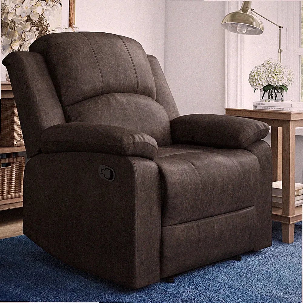 RECLINER Armchair Manual Recline 3 Positions 400lb Cap Espresso Brown Faux Suede