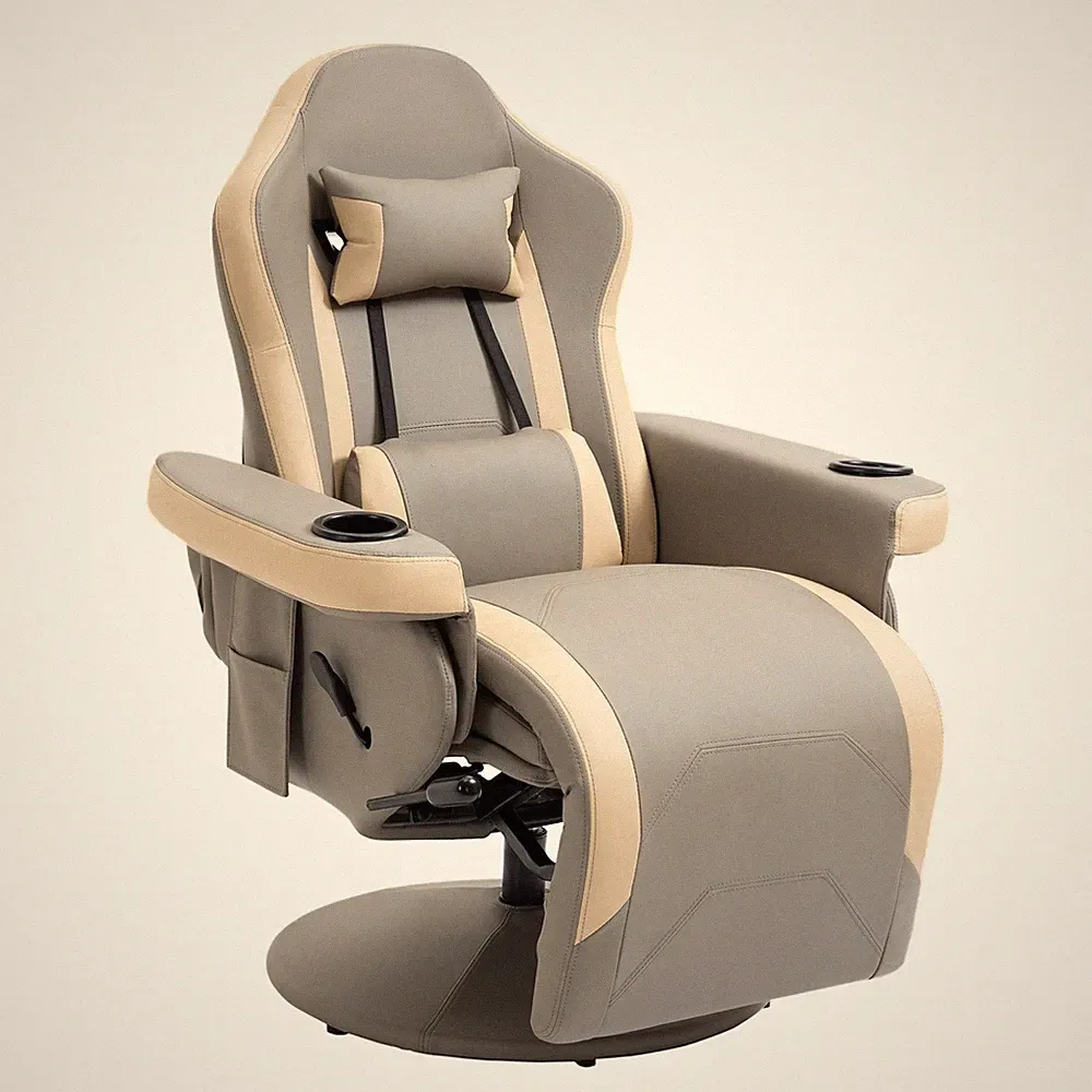 Recliner Armchair Swivel PU Leather Chair Lounge with Cup Holder for Living Room