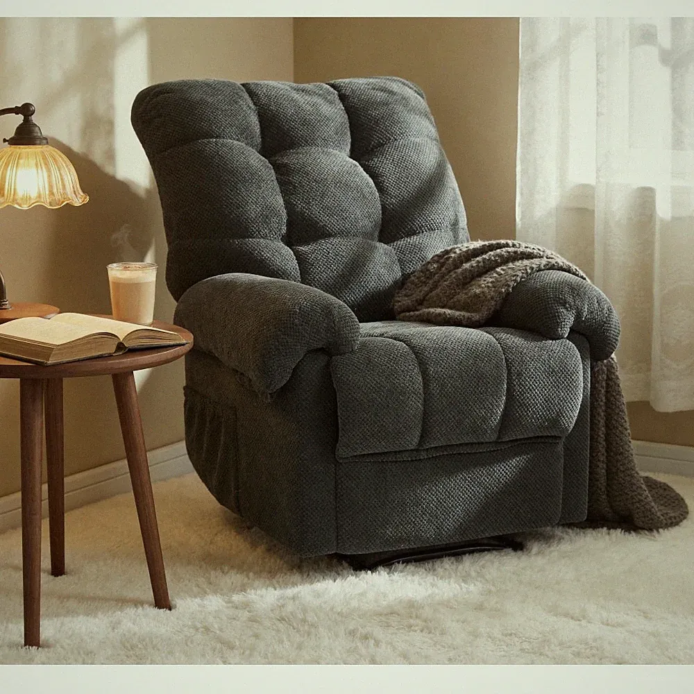 Recliner Chair, Overstuffed Armchair, Manual Recliner Reading Chair
