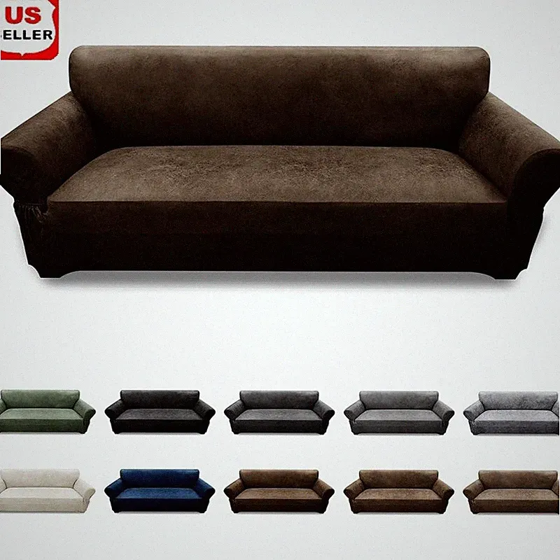 Stretch Leather Look Sofa Cover Easy Care Breathable Durable Protection New
