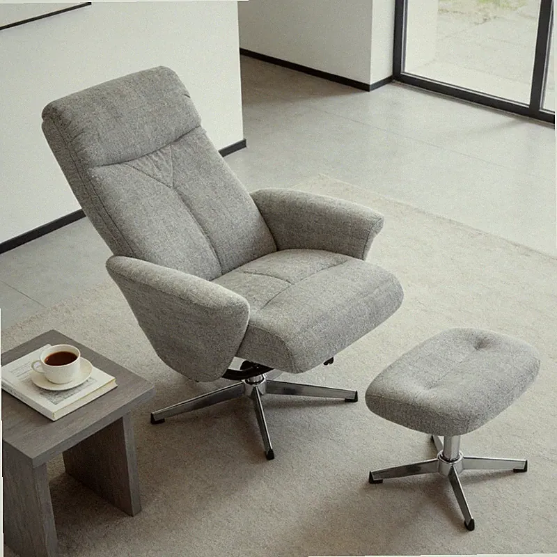 Swivel Chenille Recliner with Ottoman Manual Reclining Chair Light Grey 30 in