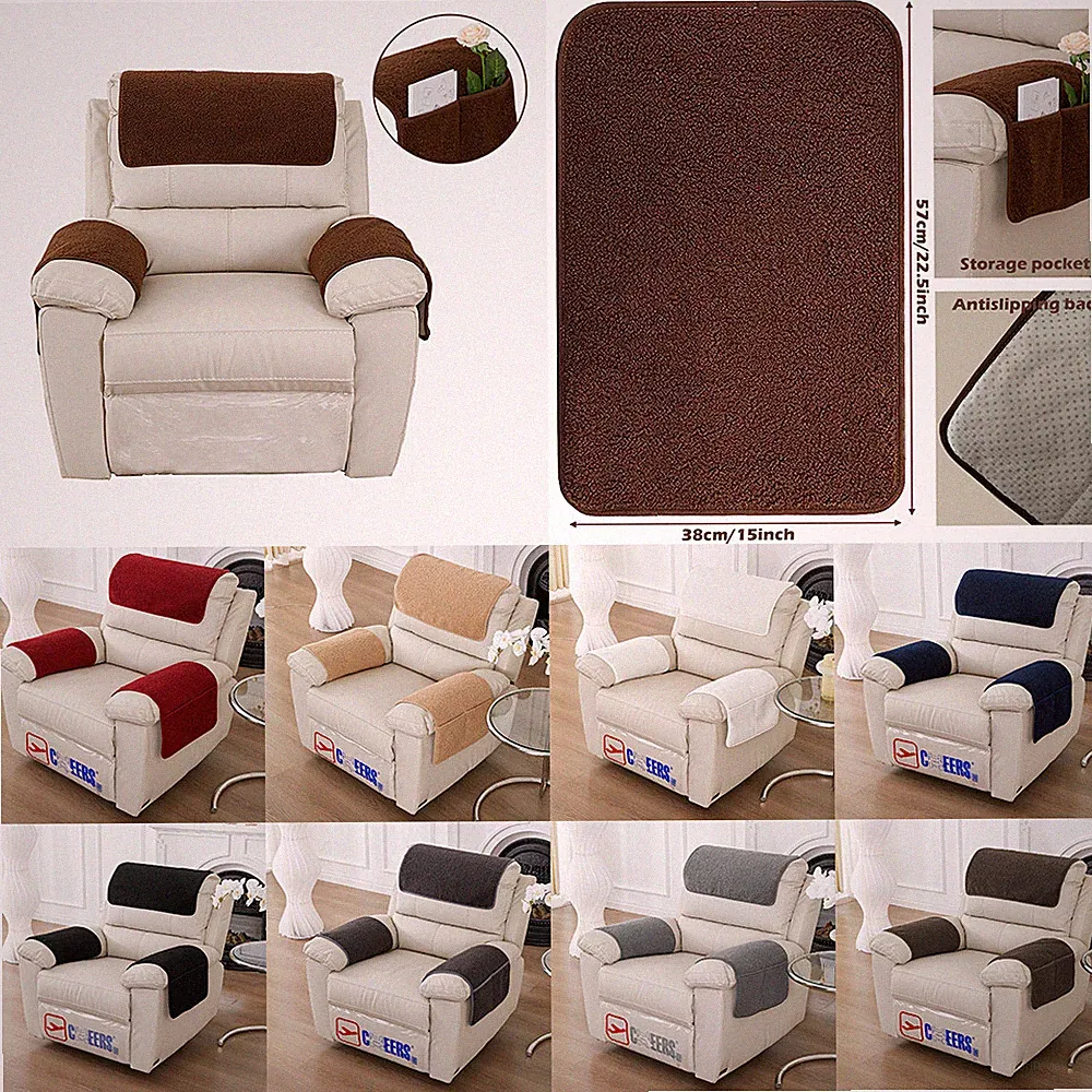 Velvet Recliner Headrest Sofa Cover Armrest Cover With Pockets Cushion Protector