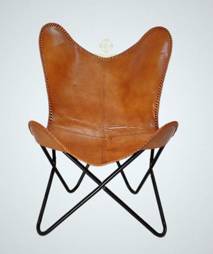 Vintage Leather Butterfly Chair Mid Century Modern Lounge Armchair Iron Stand P