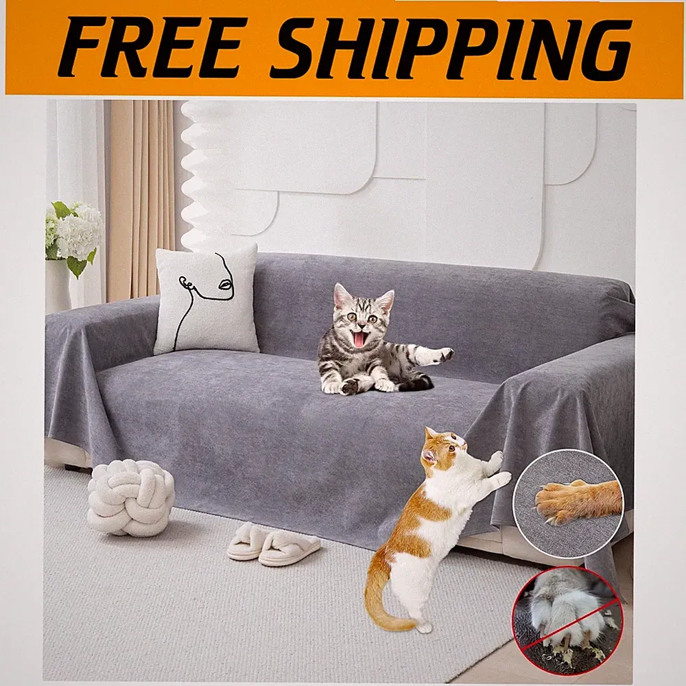 Waterproof Cat Scratch Sofa Cover - Stylish Gray Protector for 3-Cushion Couch=